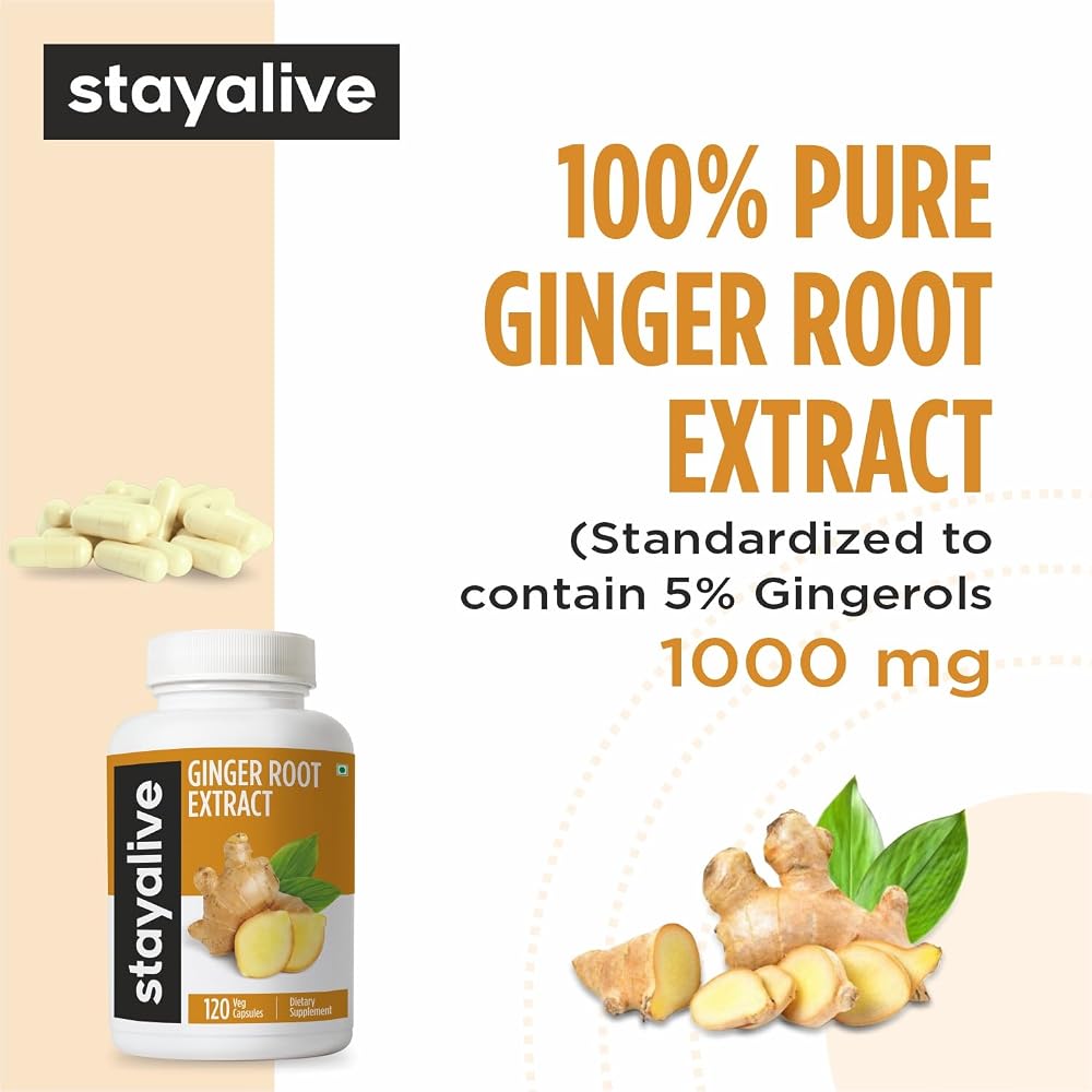 STAY ALIVE Pure Ginger Root Capsules 1000mg - 120 Capsules - image 3
