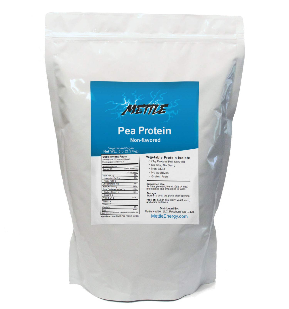 Mettle Energy Pea Protein Isolate Unflavored - 5 Pound