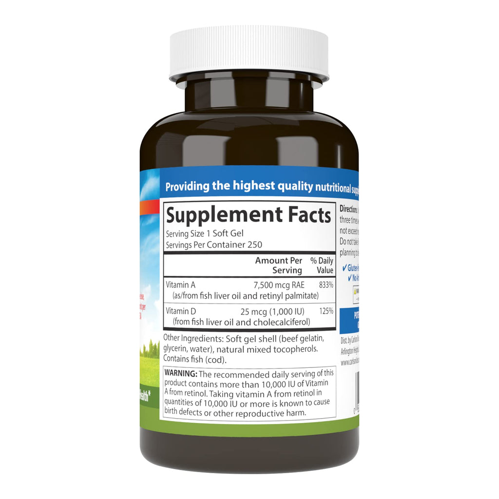 Carlson Vitamin A & D 25000 IU - 250 Softgels - image 2