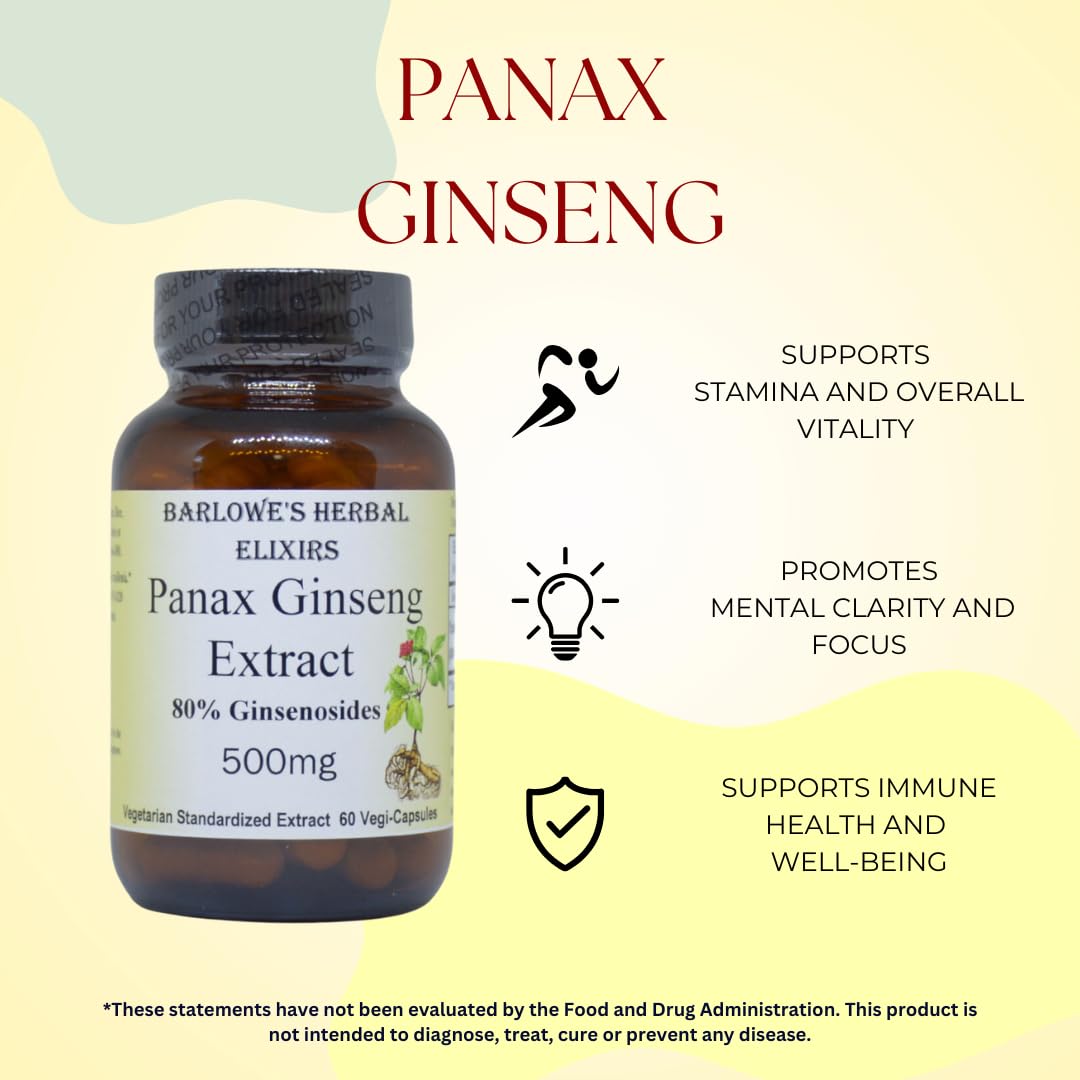 Barlowe's Herbal Elixirs Panax Ginseng 80% Ginsenosides - 60 Capsules - image 3