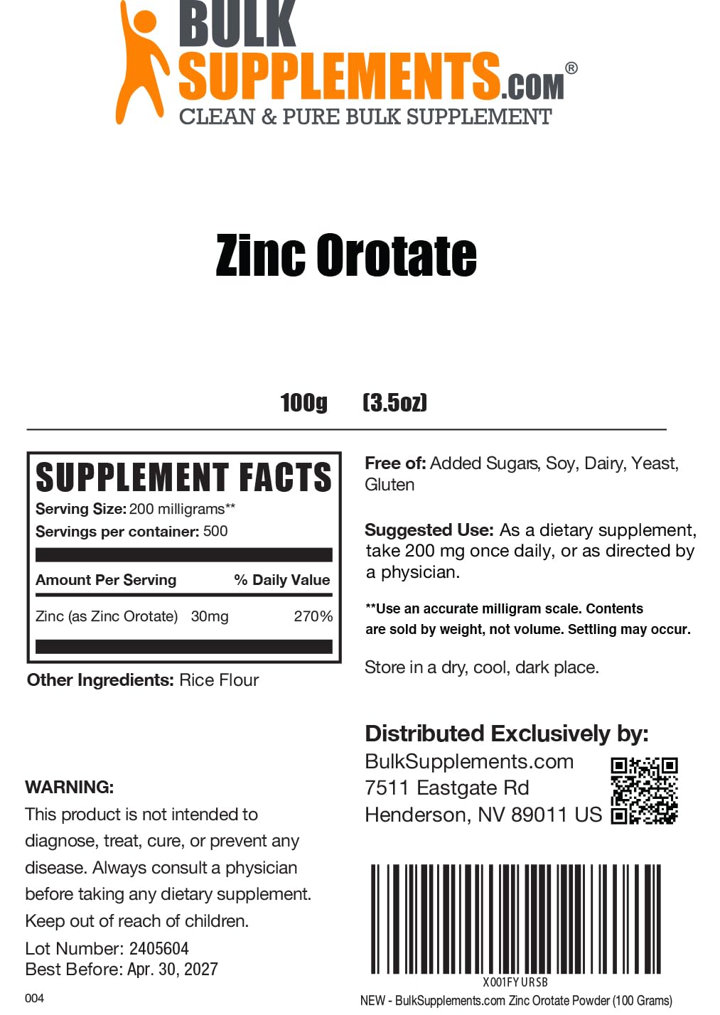 BulkSupplements.com Zinc Orotate Powder