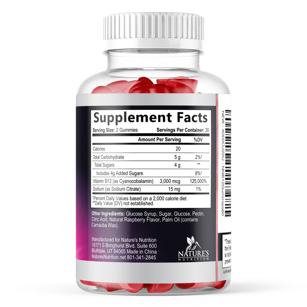 Nature's Nutrition B12 Energy Gummies 3000 mcg per Serving - Extra