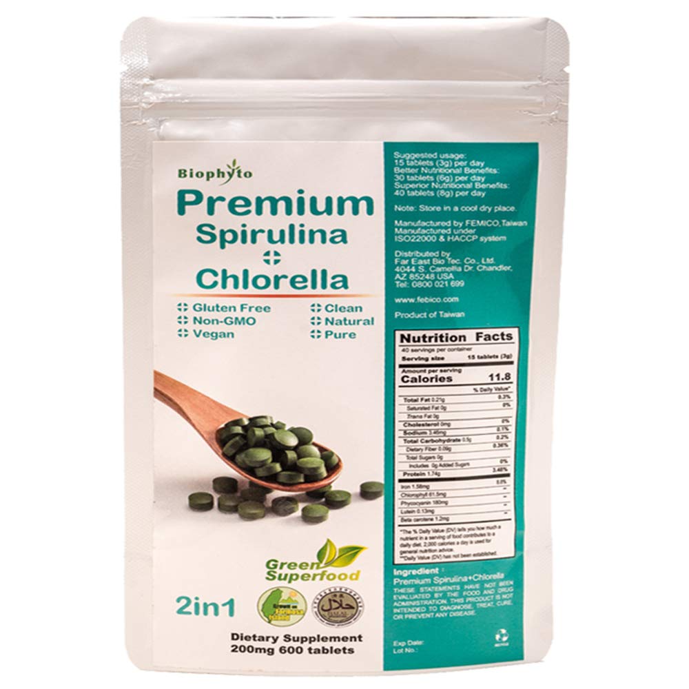FEBICO Chlorella Spirulina 2 in 1 Tablets - 600 Count