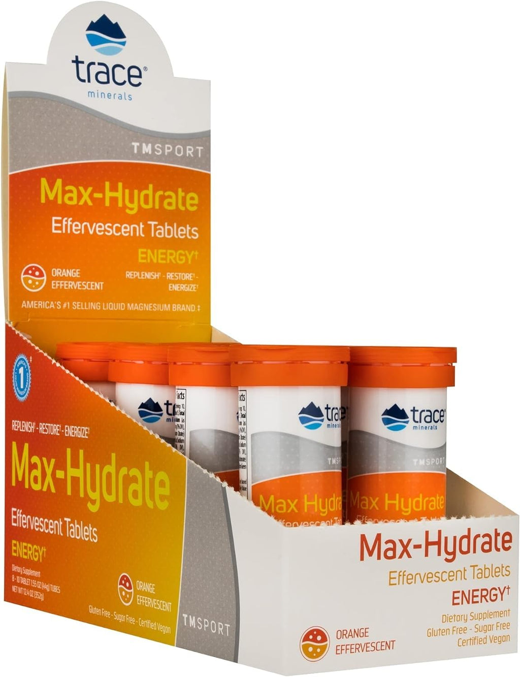 Trace Minerals Max-Hydrate Energy Electrolyte Tablets, Orange - 8 Count