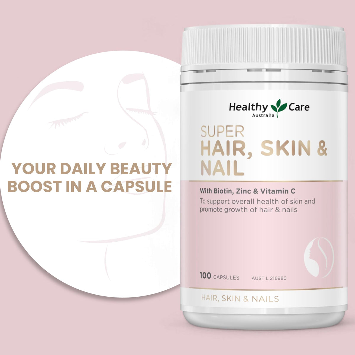 Healthy Care Super Hair Skin & Nails - 100 Capsules - image 2