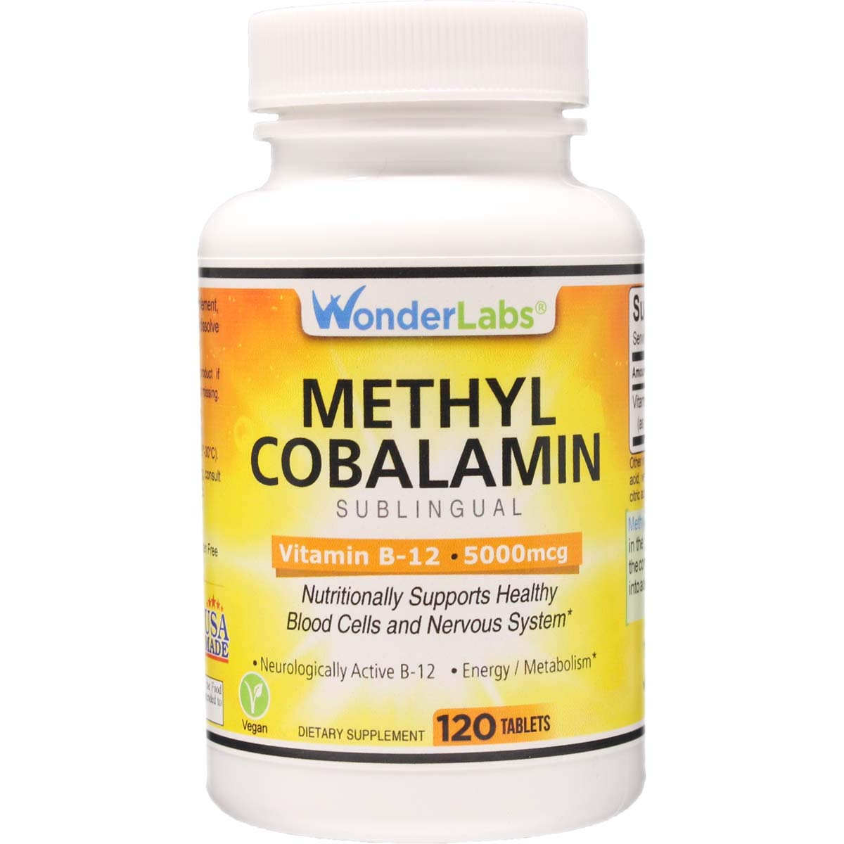 Wonder Laboratories Methylcobalamin Vitamin B-12 5000mcg - 120 Tablets