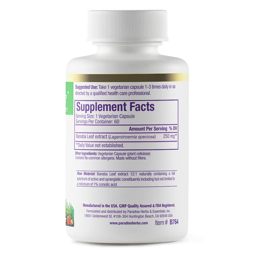 Paradise Herbs Banaba Leaf 12:1 Extract 250 mg - 60 Capsules - image 7