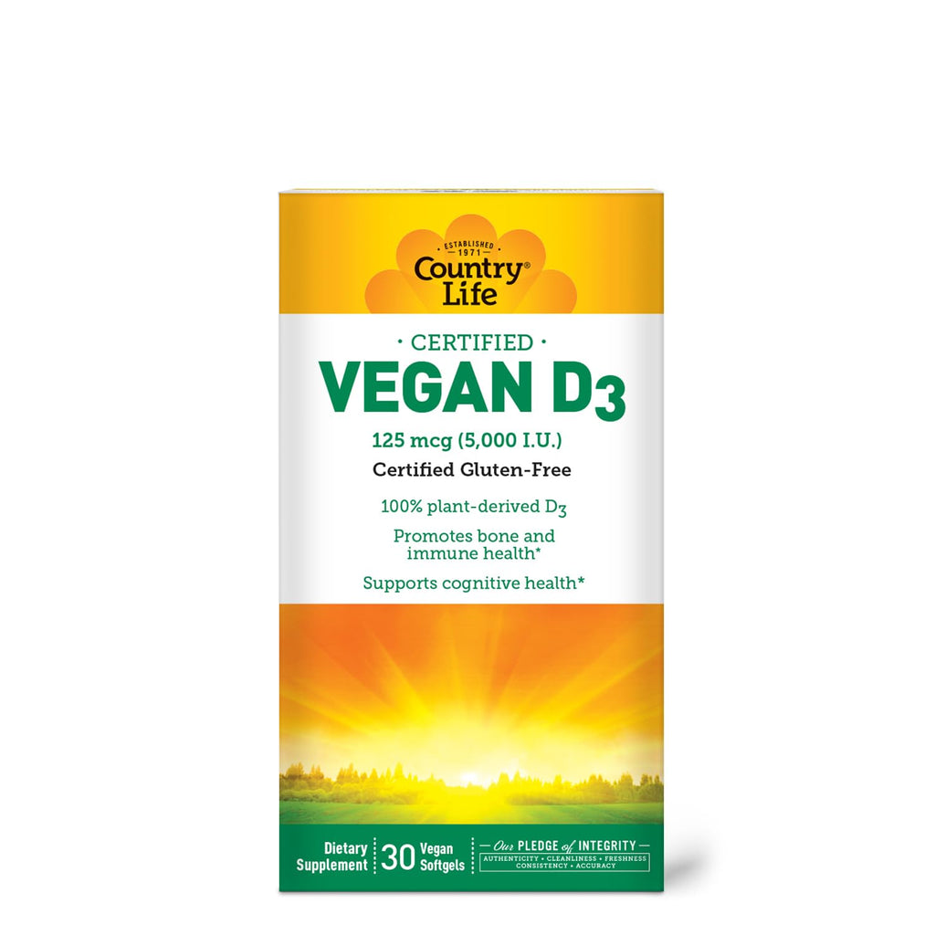 Country Life Vitamin D3 5000 IU Vegan - 30 Softgels