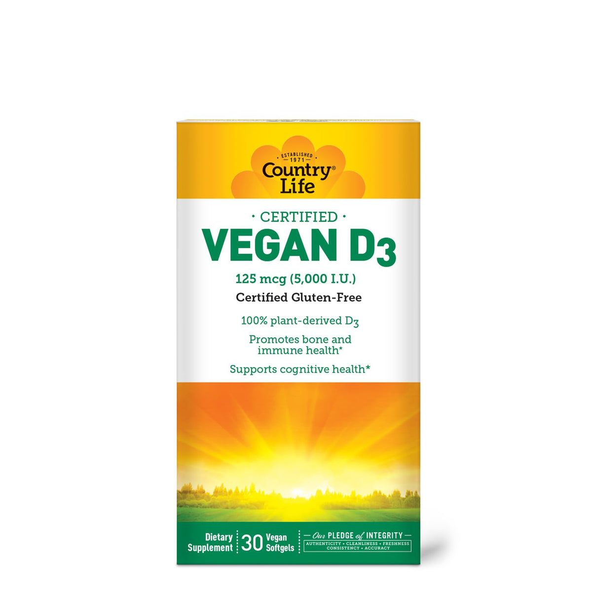 Country Life Vitamin D3 5000 IU Vegan - 30 Softgels