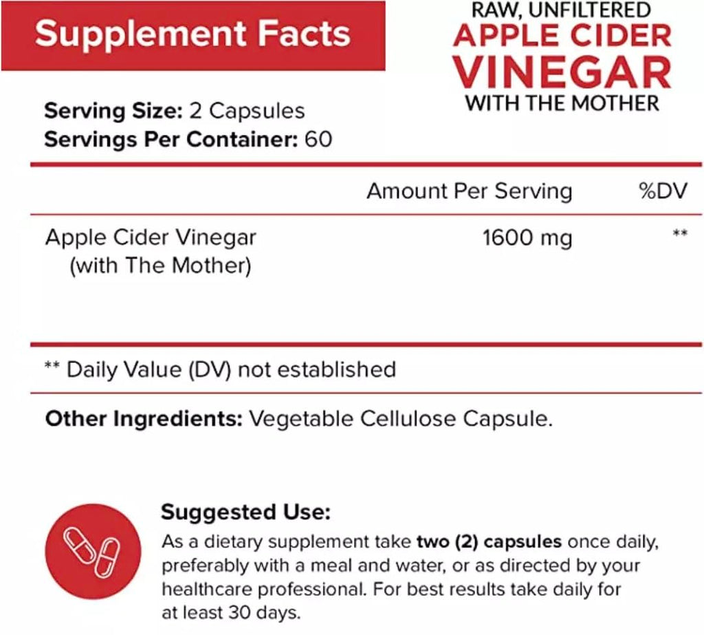 NutriFlair Apple Cider Vinegar Capsules with Mother 1600mg - 120 Capsules - image 2