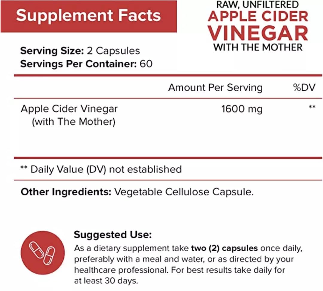 NutriFlair Apple Cider Vinegar Capsules with Mother 1600mg - 120 Capsules - image 2