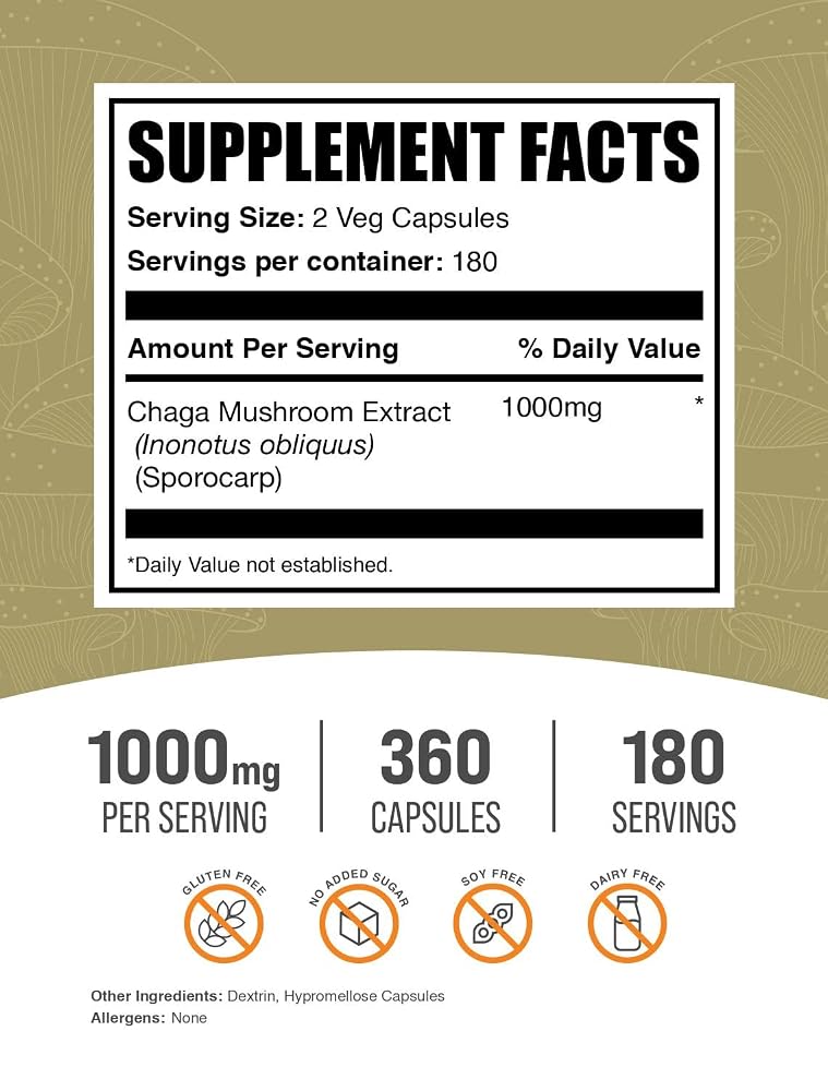 BulkSupplements Chaga Mushroom Extract Capsules - 360 Count - image 2