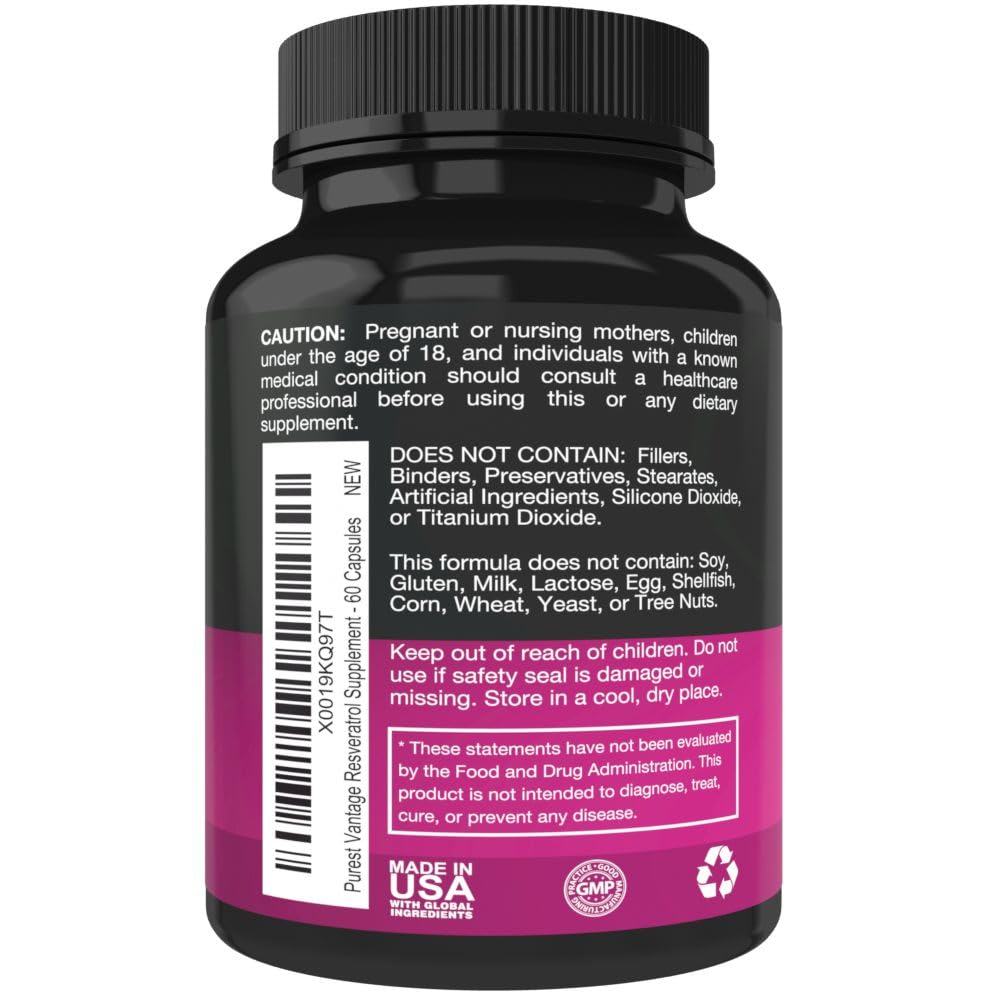 Purest Vantage Resveratrol Supplement 1400mg - 60 Capsules - image 3