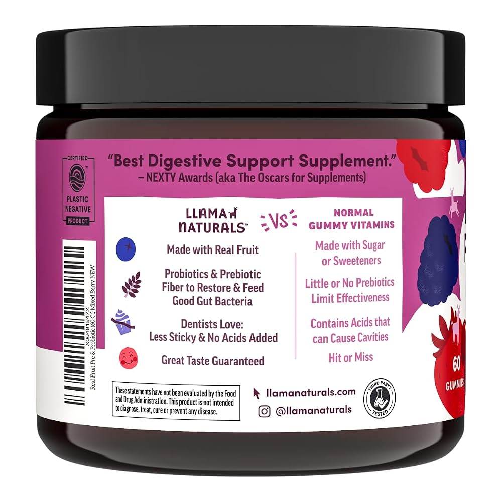 Llama Naturals Real Fruit Prebiotic & Probiotic Gummies for Adults