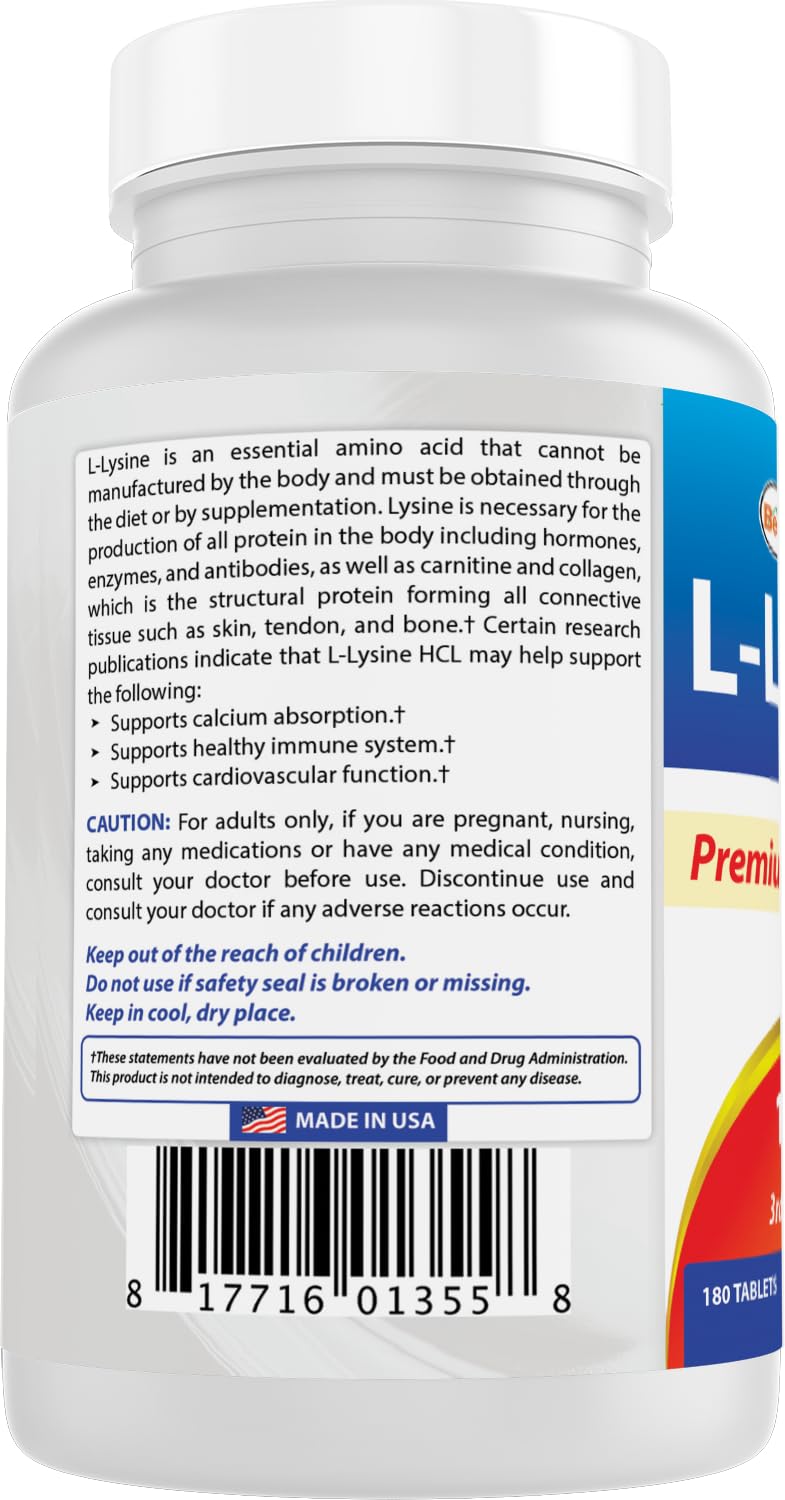 Best Naturals L-Lysine 1000mg 180 Tablets (180 Count (Pack of 1))