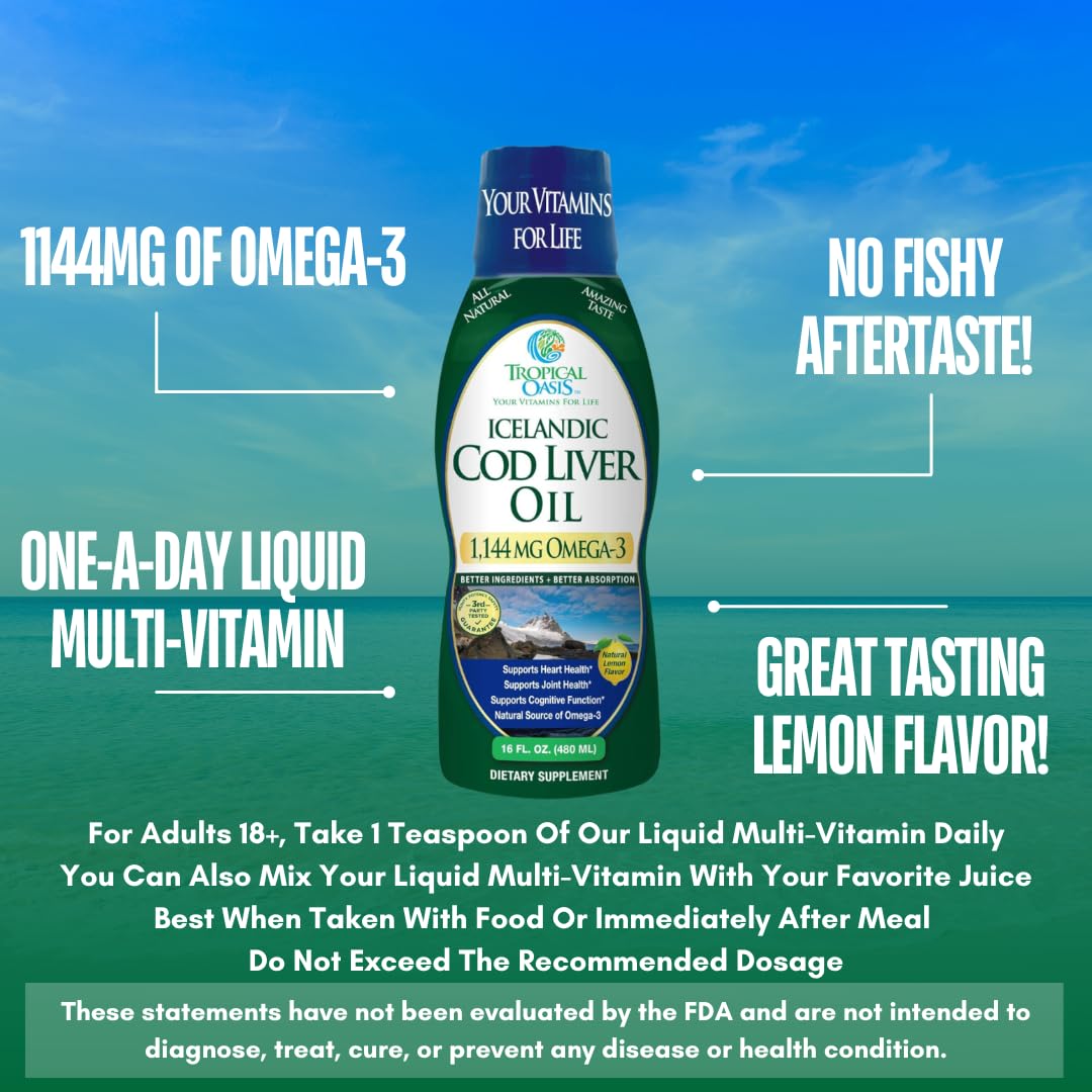 Tropical Oasis Icelandic Cod Liver Oil Omega-3 1144mg - 16 Fl Oz - image 4