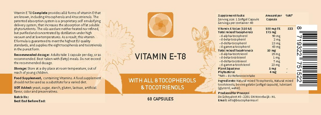 Procapsin Natural Vitamin E Capsules All 8 Forms - 60 Softgels - image 2