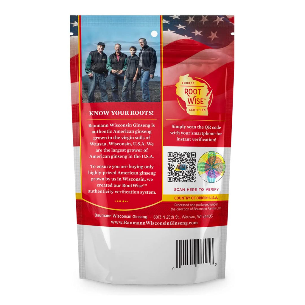 WISCONSIN ESTD 1978 BAUMANN GINSENG USA Baumann Ginseng Slice - 100%