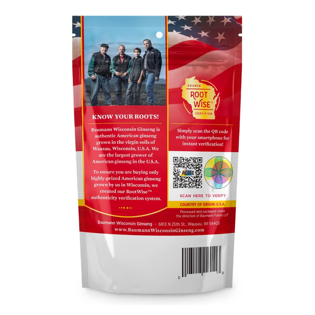 WISCONSIN ESTD 1978 BAUMANN GINSENG USA Baumann Ginseng Slice - 100%