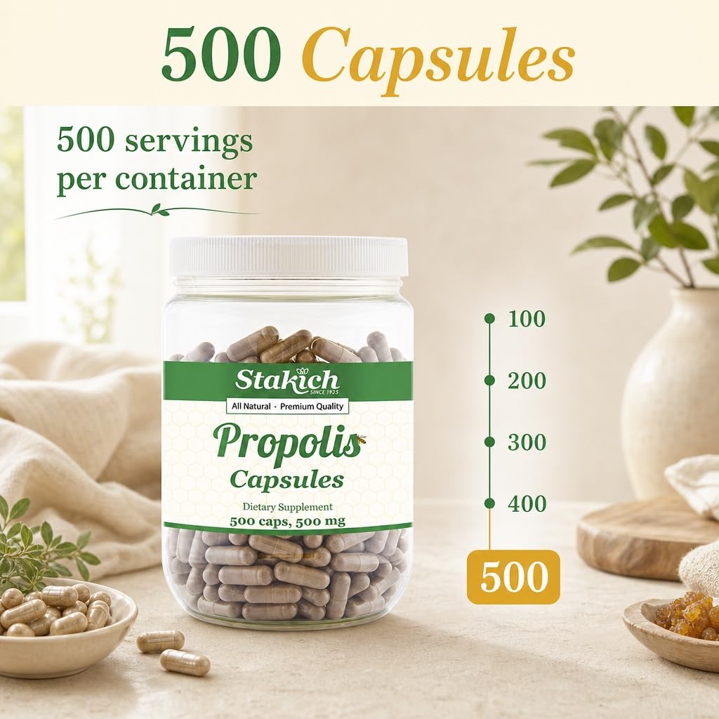 Stakich Bee Propolis Capsules 500 mg - 500 Count - image 5