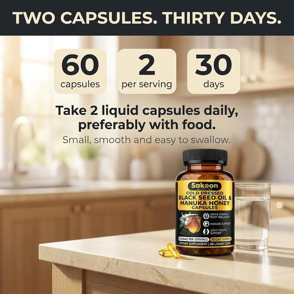 Sakoon Nutrition Black Seed Oil with Manuka Honey - 60 Capsules - image 6