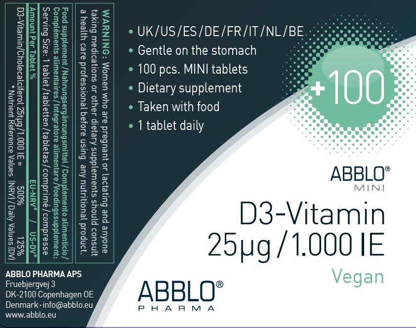 ABBLO Vegan D3 Vitamin 1000 IU - 100 Tablets - image 6