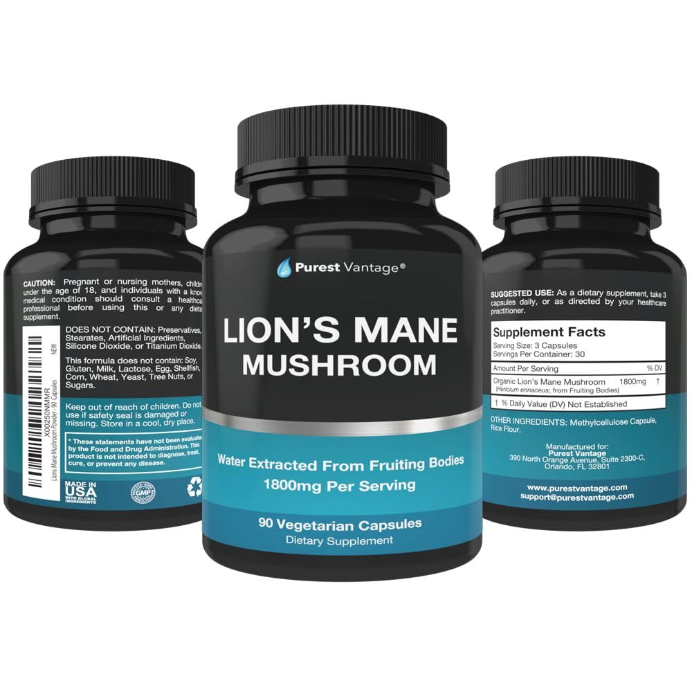Purest Vantage Lion's Mane Supplement 1800mg - 90 Capsules - image 4