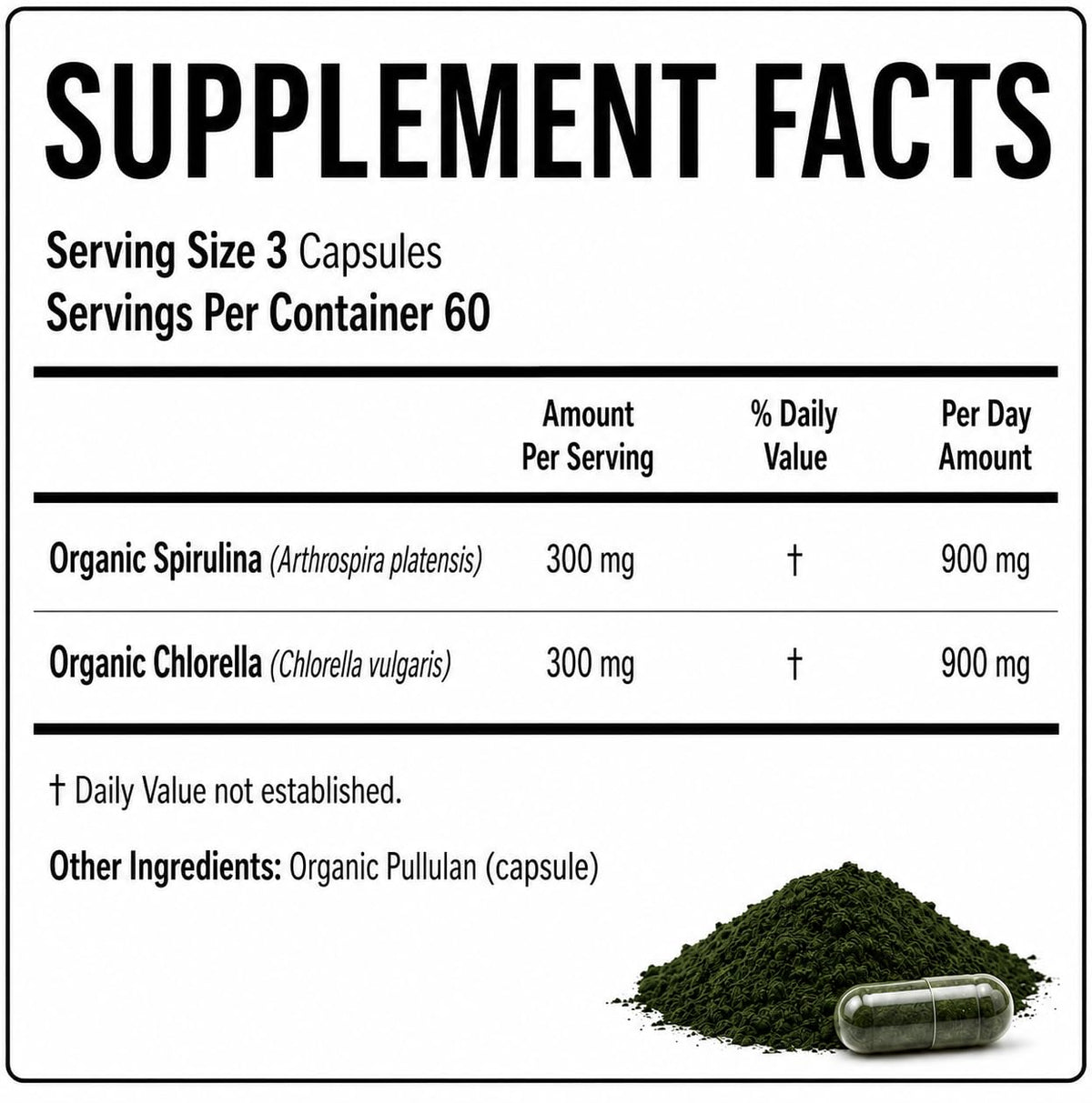 Teaveli Organic Spirulina and Chlorella Capsules - 180 Count - image 2