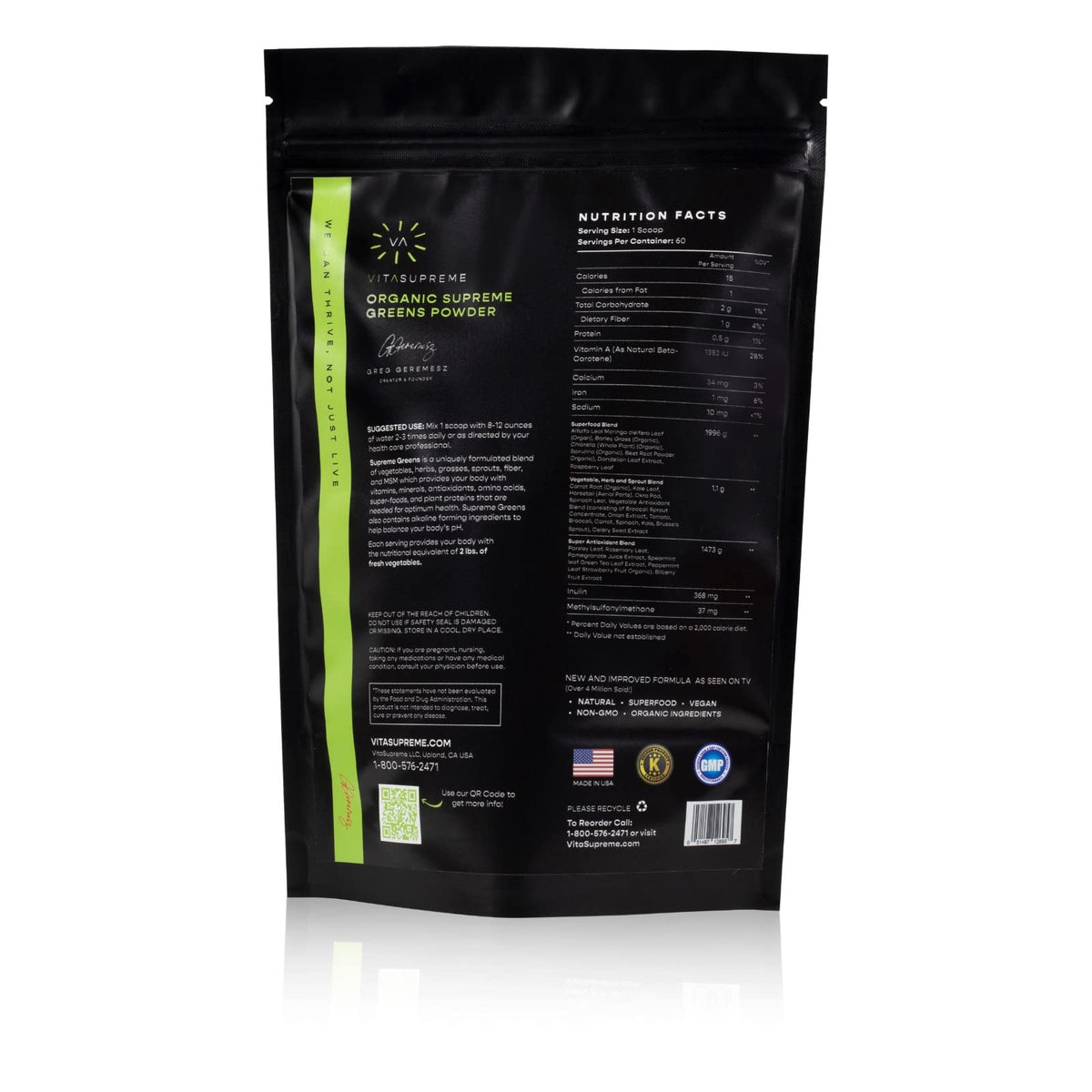 VITASUPREME Greens Superfood Powder with MSM Mint - 180 Servings - image 2