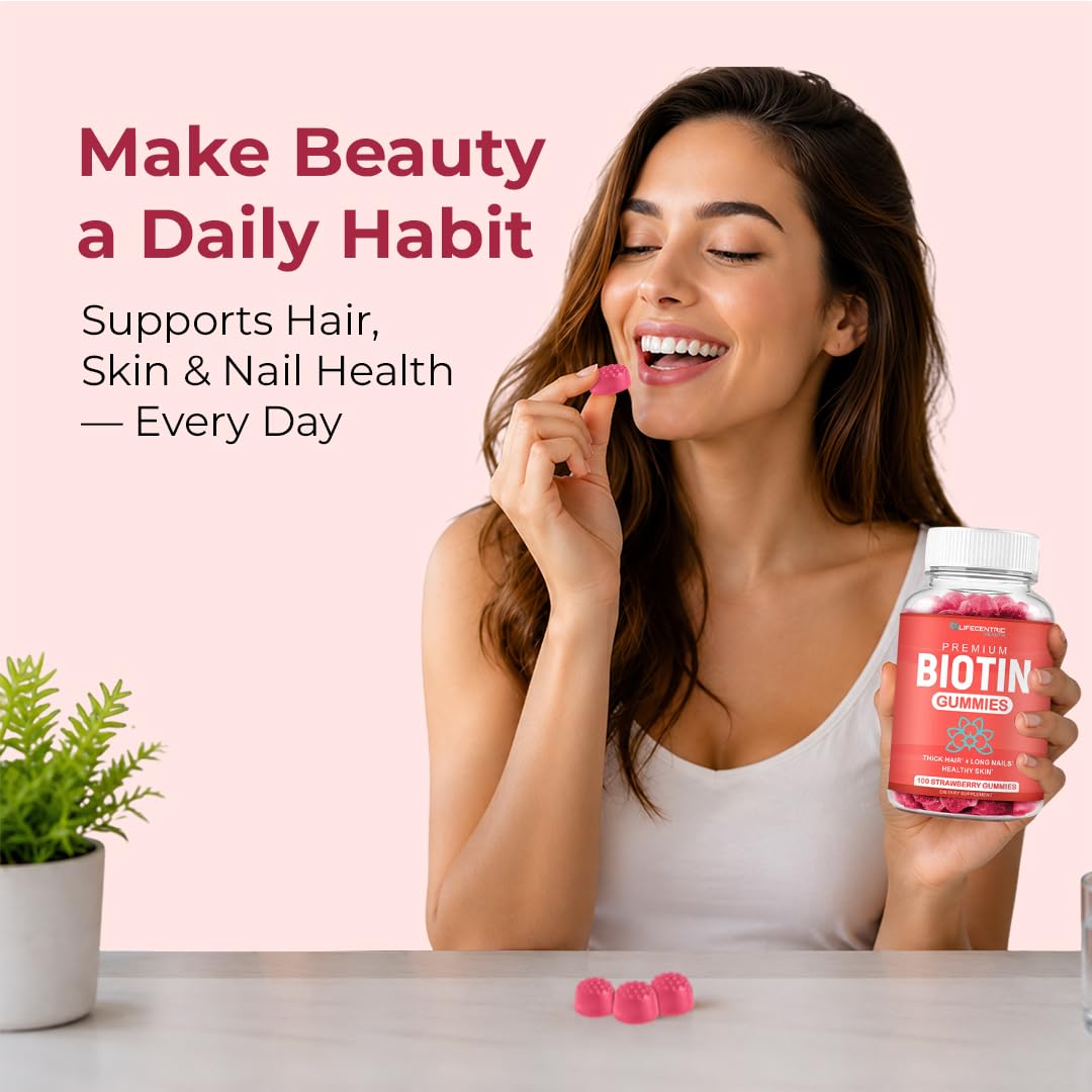 LifeCentric Health Biotin 10000mcg Gummies for Hair, Skin & Nails - 100 Count - image 2