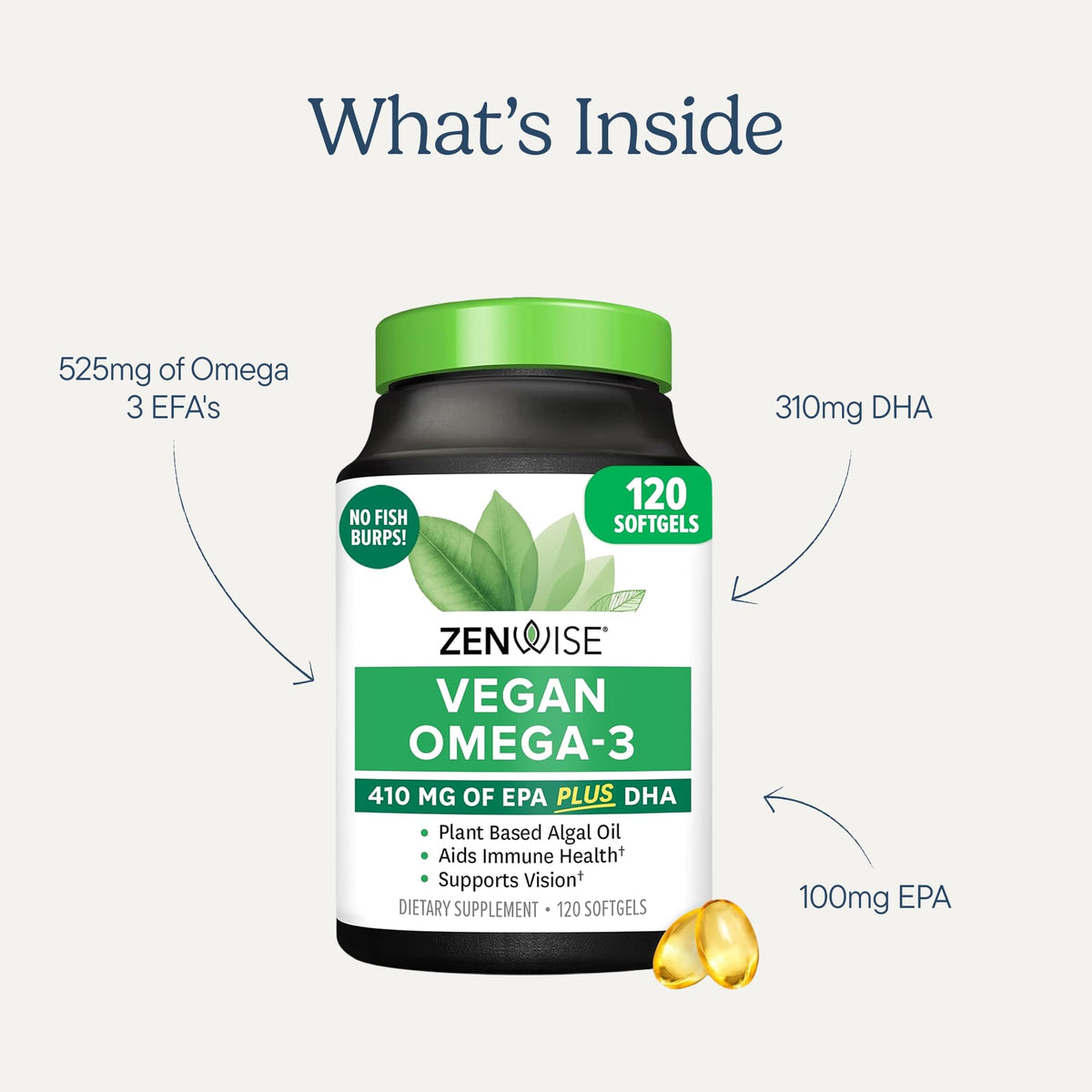 Zenwise Health Vegan Omega-3 Algae Oil EPA DHA - 120 Softgels - image 3
