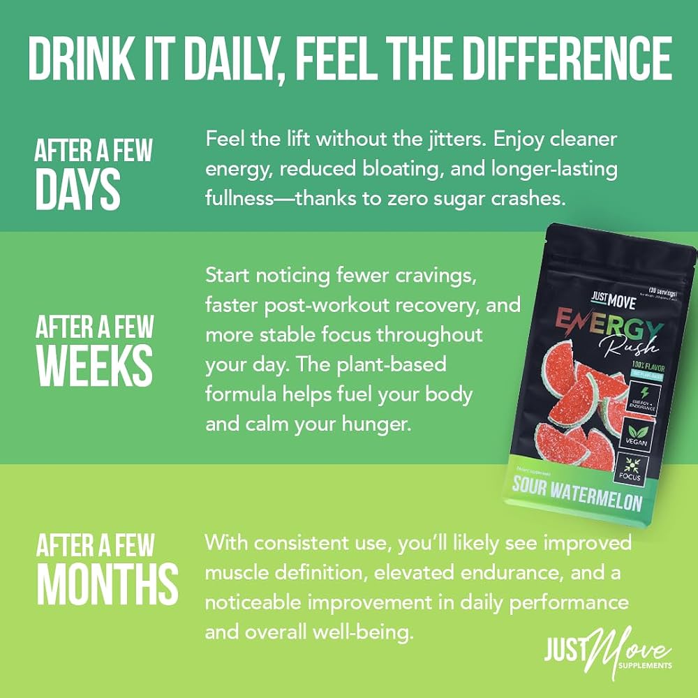 Just Move Sour Watermelon Energy Rush Pre-Workout Powder - 30 Servings - image 3