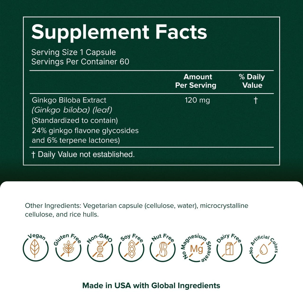 Prominent Nutrition Ginkgo Biloba 120 mg - 60 Capsules - image 2