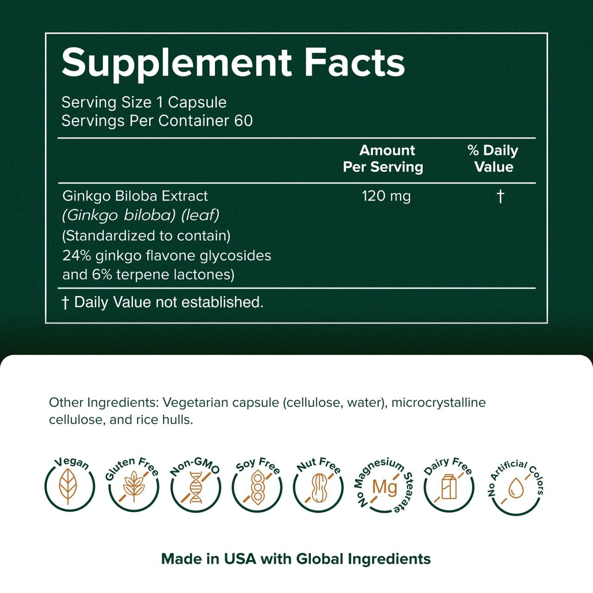 Prominent Nutrition Ginkgo Biloba 120 mg - 60 Capsules - image 2