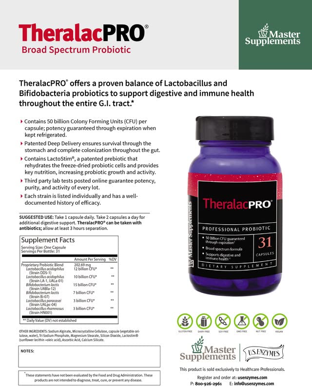 USAEnzymes TheralacPro Probiotic 50 Billion CFU - 31 Capsules - image 3