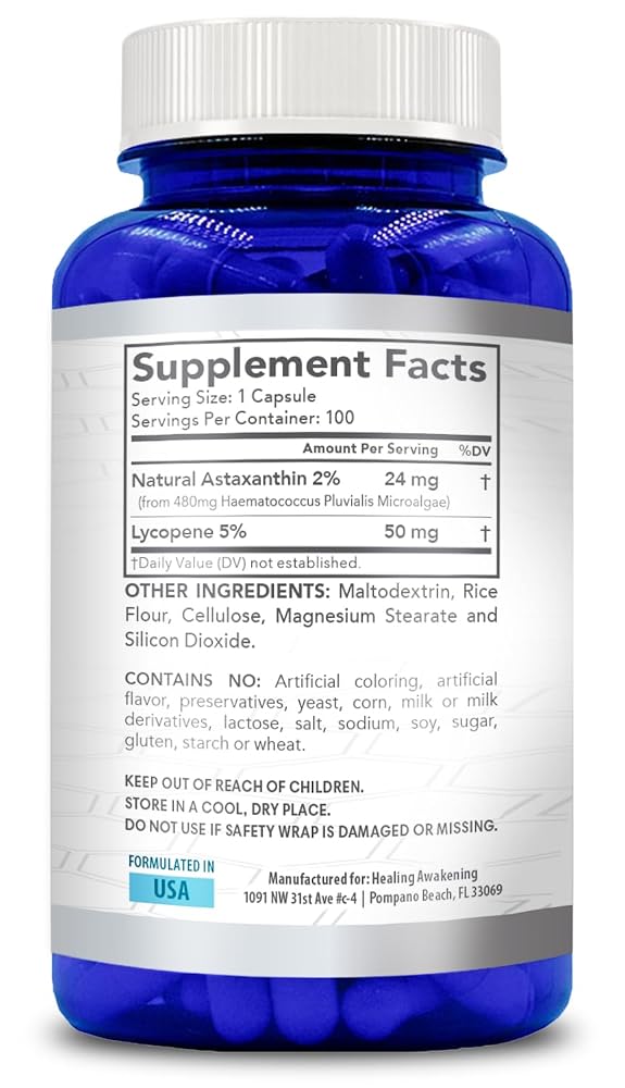 Healing Awakening Astaxanthin and Lycopene Supplement - 100 Capsules - image 3