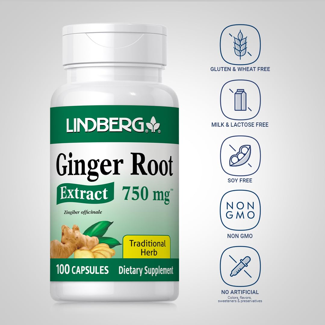Lindberg Ginger Root Extract 750 mg - 100 Capsules - image 3