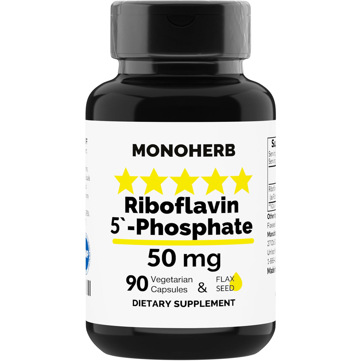 MONOHERB Riboflavin 5'-Phosphate 50 mg Vitamin B2 - 90 Vegetarian Capsules