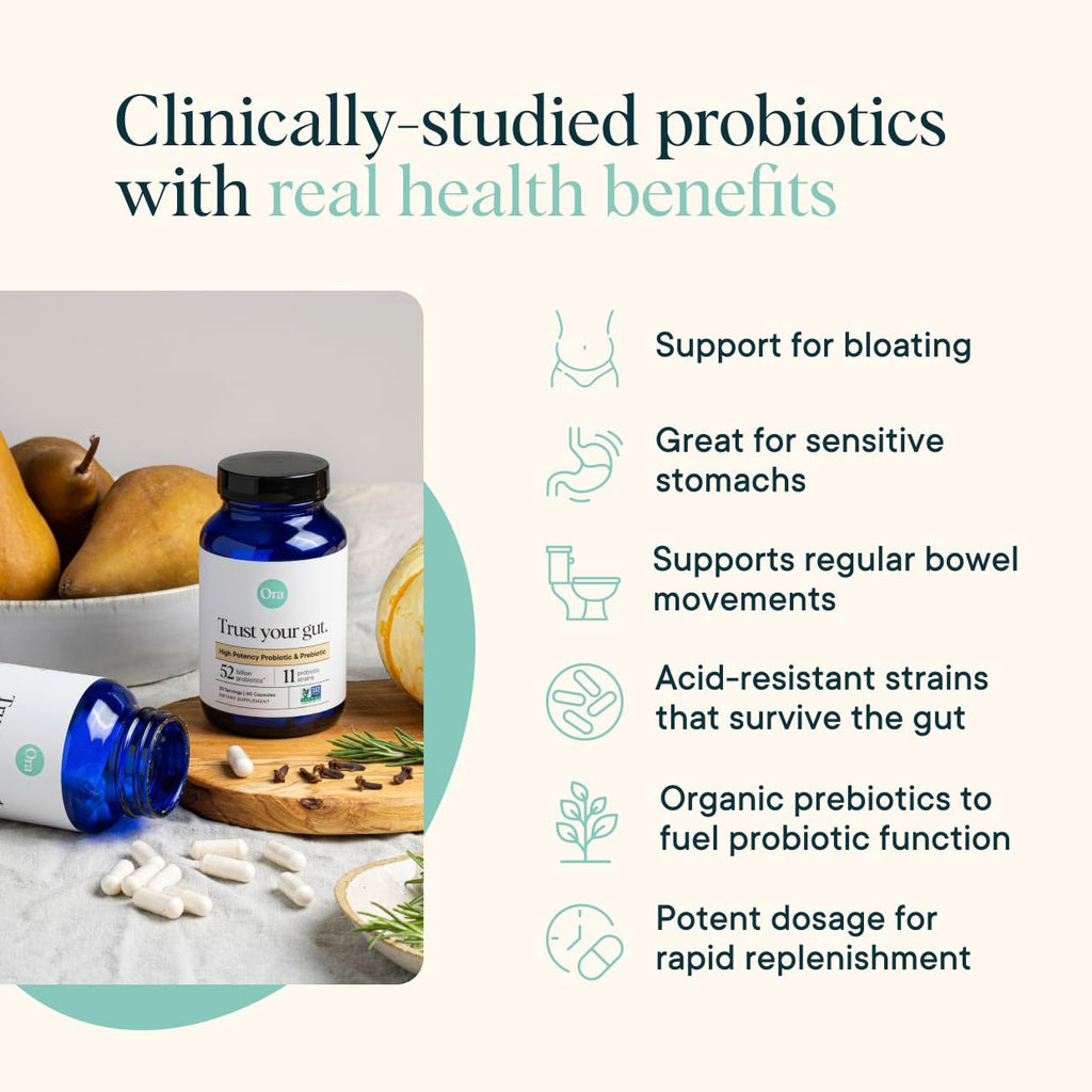 Ora Organic Probiotics with Prebiotics 52 Billion CFU - 60 Capsules - image 2