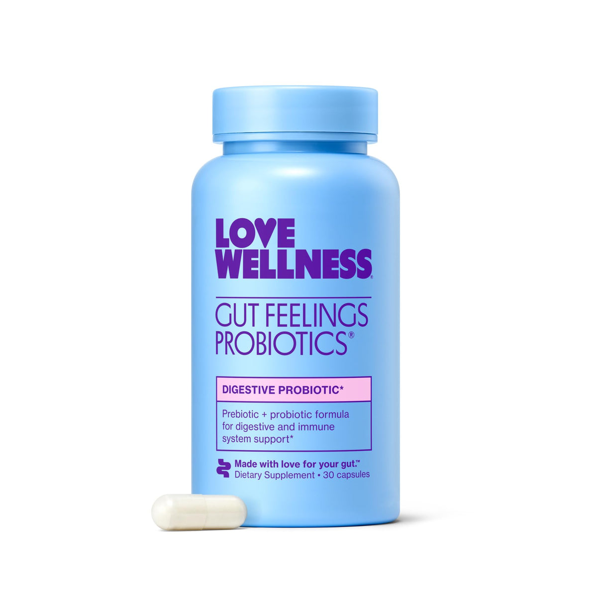 Love Wellness Gut Feelings Probiotic with Prebiotics & Postbiotics - 30 Capsules