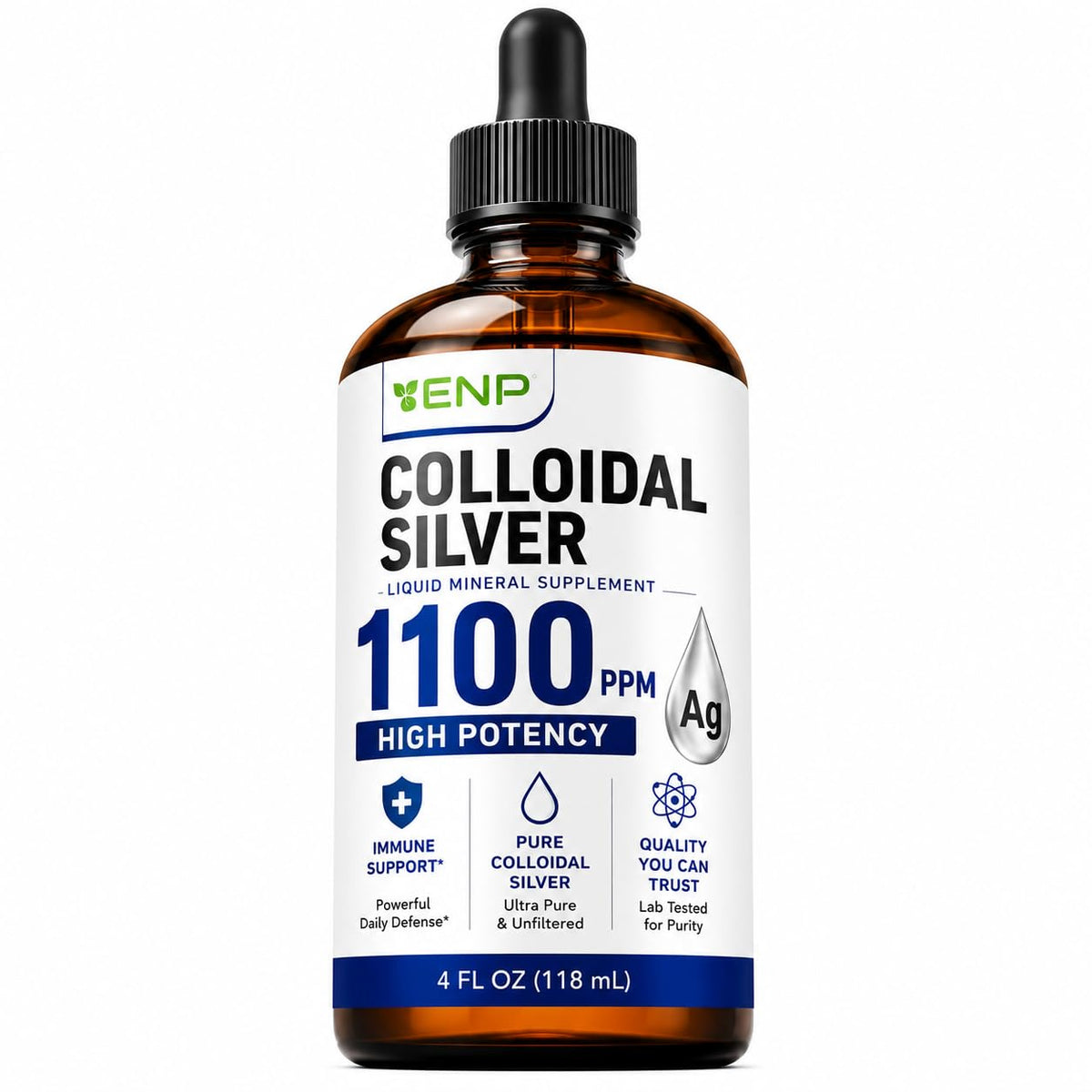 ENP Colloidal Silver Liquid 1100 ppm Mineral Supplement - 4 fl oz