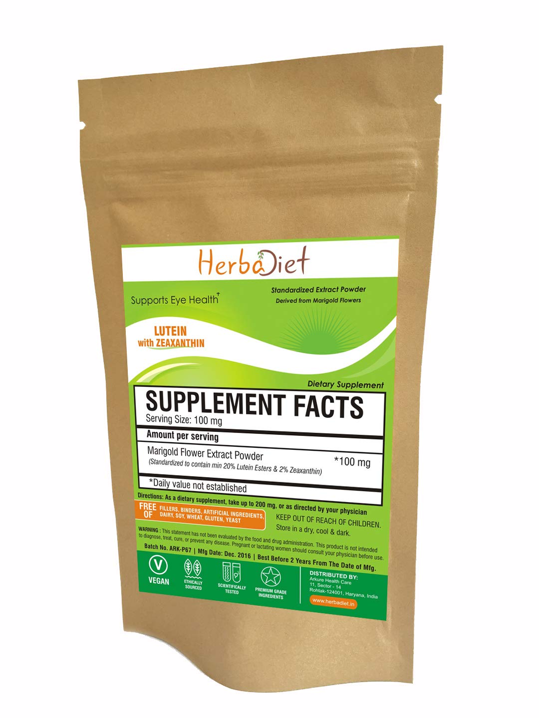Herbadiet Lutein 5% with Zeaxanthin Eye Health Powder - 50g