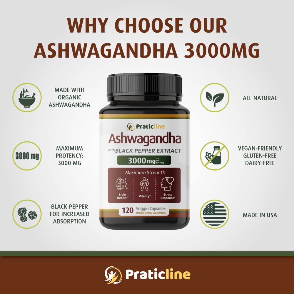 PRATIC LINE Ashwagandha 3000 mg - 120 Vegan Capsules - image 3