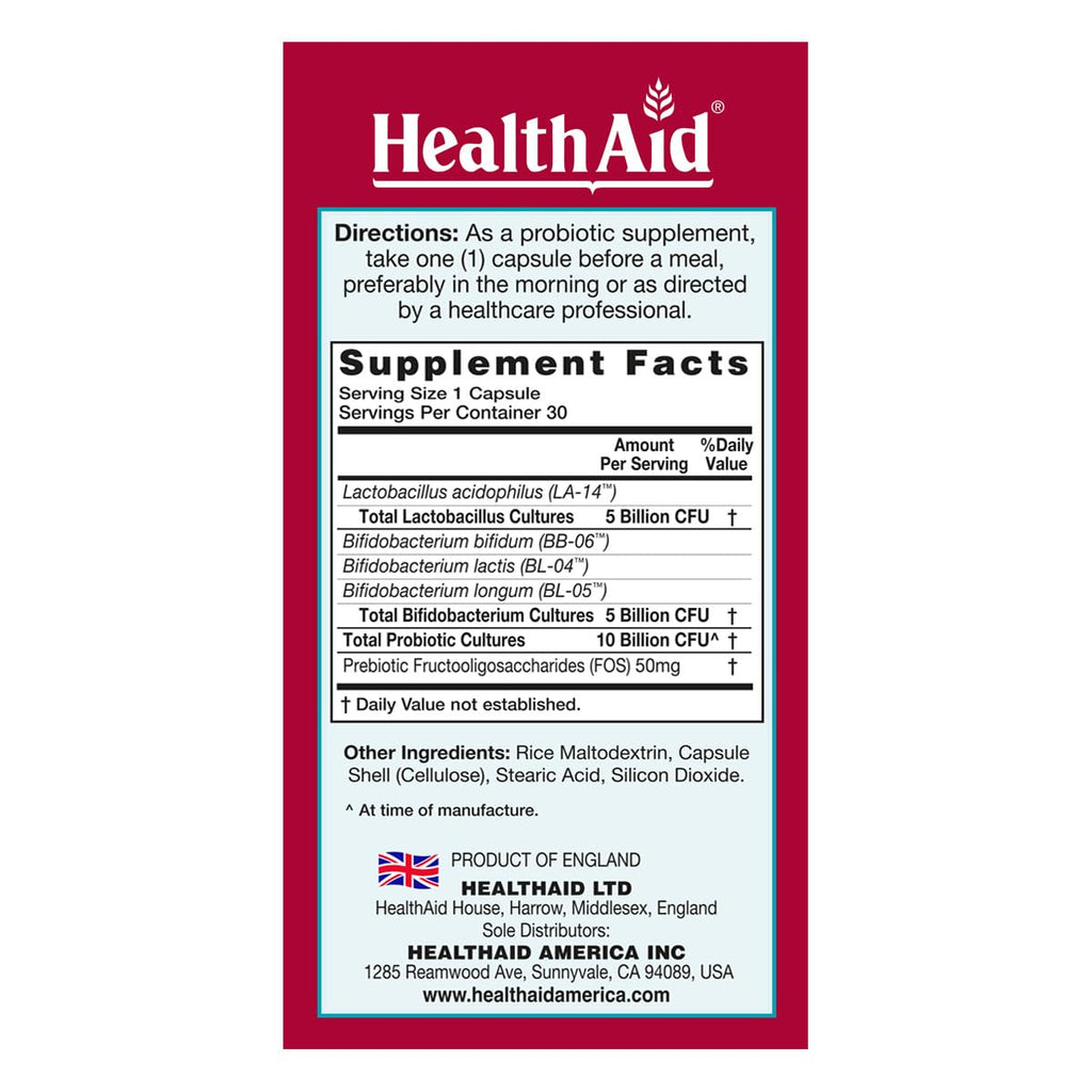 HealthAid DailyProbio Daily Probiotic 10 Billion CFU - 30 Capsules - image 2