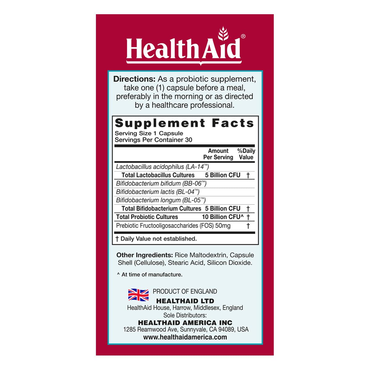HealthAid DailyProbio Daily Probiotic 10 Billion CFU - 30 Capsules - image 2