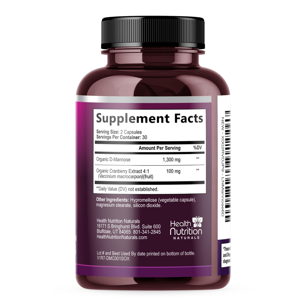 Health Nutrition Naturals D-Mannose 1300mg - Fast-Acting Organic D