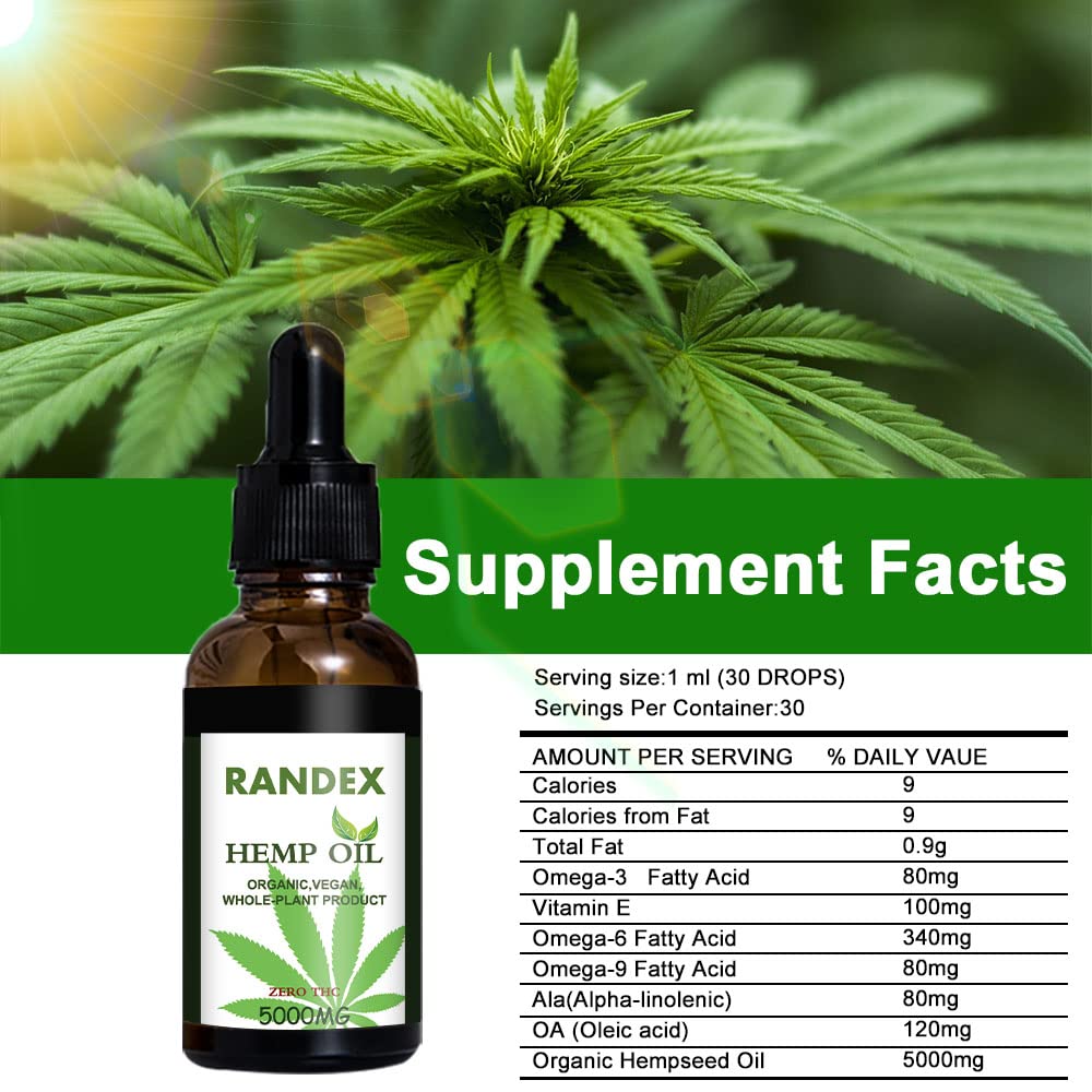 RANDEX 5000mg Organic Cold-Pressed Hemp Oil - Rich in Omega 3-6-9 - image 6