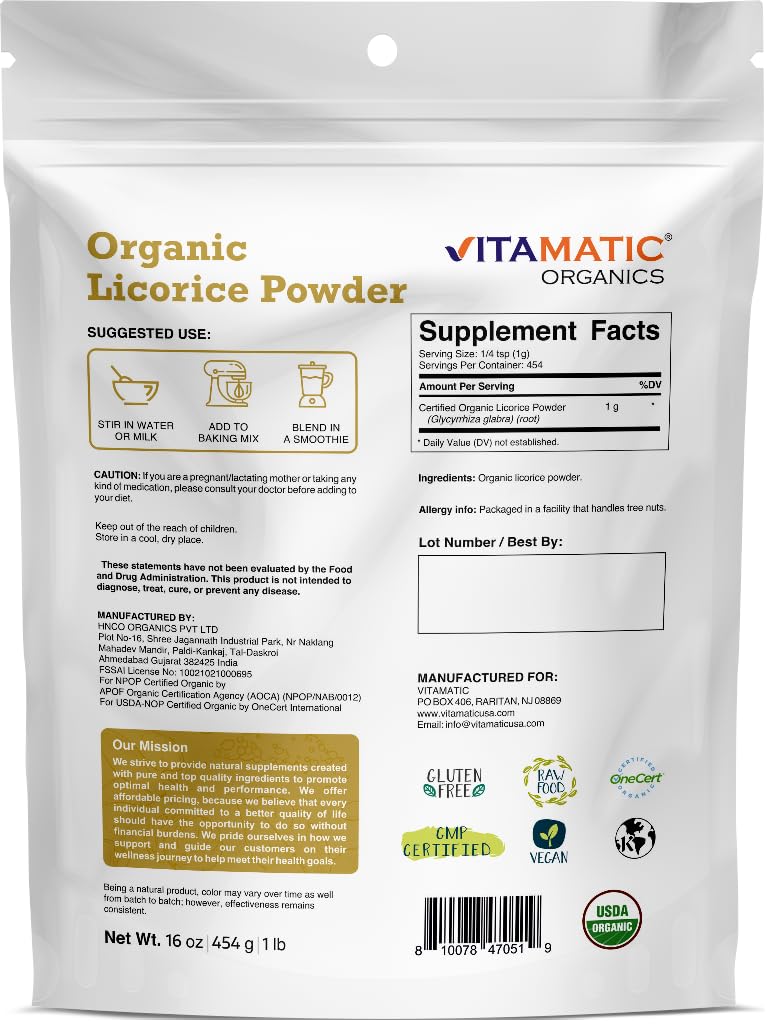 Vitamatic Certified Organic Licorice Root Powder - 1 lb - image 2