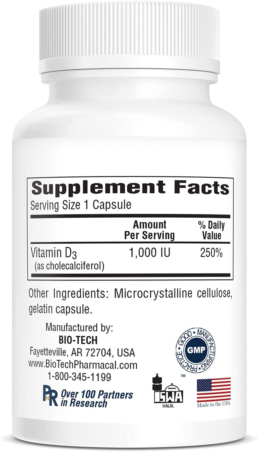 Bio-Tech Pharmacal D3 1000 IU Vitamin D3 - 250 Capsules - image 4