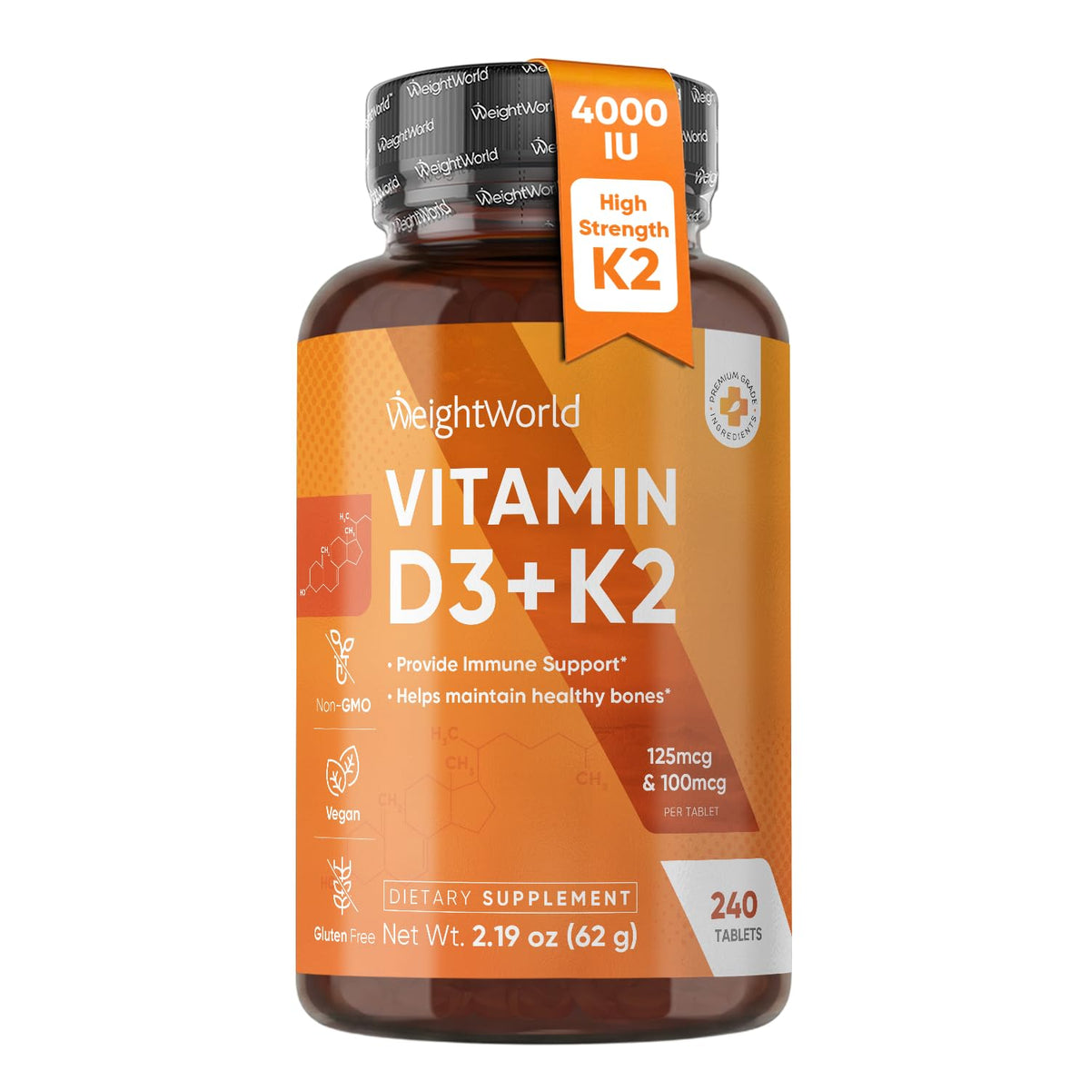 WeightWorld Vitamin D3 K2 4000 IU Tablets - 240 Count